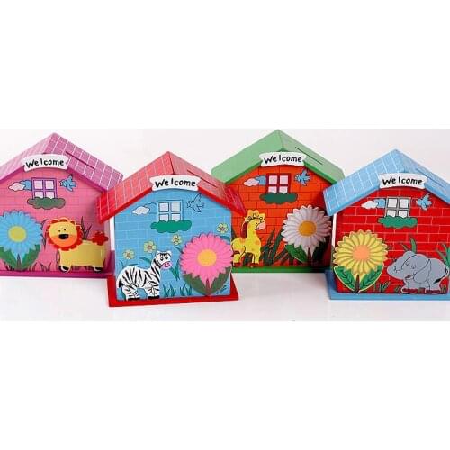 2018 DIY Wood Chalet Coin House Room Mud White Save Money Base Art Decor Children Kid Baby Wooden Crafts Gift Toys lin2160