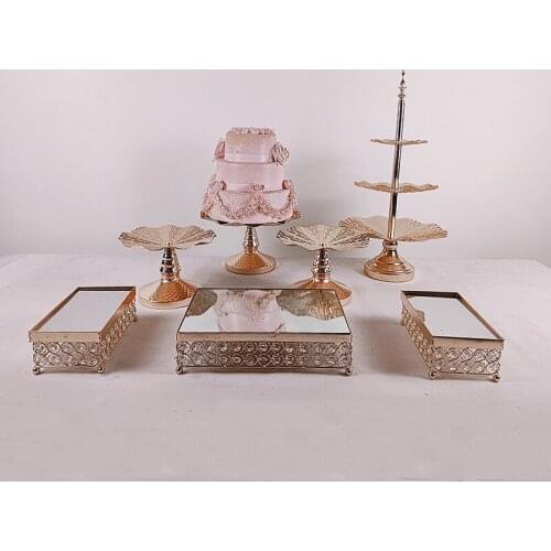 3pcs-7pcs Fruit Plate Gold Tray Fruit Stand Holder Table Home Cake Jewelry Storage Tray With Handle
