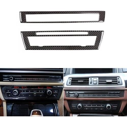 2pcs Car Real Carbon Fiber Air Conditioning CD Control Panel Cover Trim for BMW 5 Series F10 2011 2012 2013 2014 2015 2016 2017