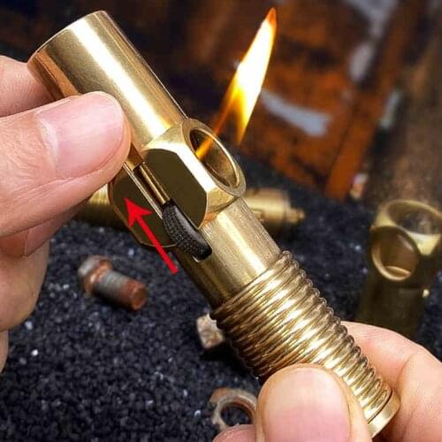 Pure Brass Trench Large Screw Kerosene Lighter Retro Grinding Wheel Pipe Antique Pull Ignition Smoking Colletct Double Side Fire
