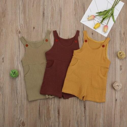Newborn Baby Girls Boys Sleeveless Romper Jumpsuit Solid Color Casual Loose Overalls Playsuit Baby Clothes 0-24M