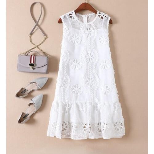 Summer Women Water Soluble Flower Hollow Lace Dress Zomerjurk Dames 2021 Two Piece Loose A-Line Slim Sleeveless Vest Dress N9272