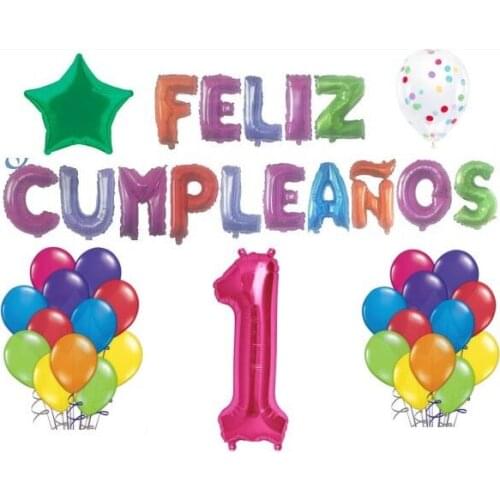 Lot balloons first birthday 40 Balloons 15 letters 40 cm balloon number 1 of 100 cm star 45 cm balloon confetti 35 cm 22 gl colore