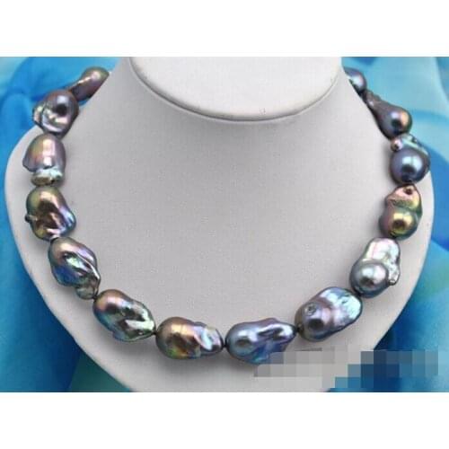 Fashion 17" 28mm baroque black keshi reborn pearl necklace