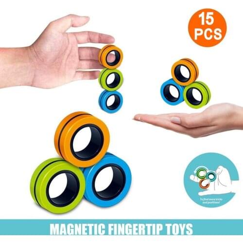 3-15PCS Anti-Stress Finger Magnetic Rings Kids Magic Ring Props Tool For Autism ADHD Anxiety Relief Decompression Fingertip Toys