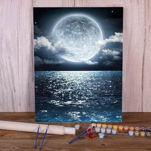 Landscape Moon DIY Paint By Numbers Package Acrylic Paints 40*50 Canvas Painting Handmade Children Wholesale Drawing
