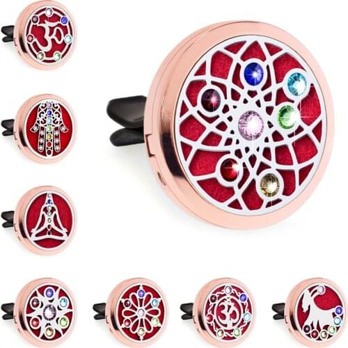 Rose Gold Rhinestone OM 30mm Magnet Open Essential Oil Car Vent Clip Perfume Diffuser Locket Free 10 Pads