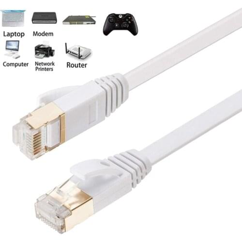 45BD CAT7 Ethernet Cable 3ft/6.5ft/10ft Cat 7 Flat Patch Cable 10G Network Fast Connector Double Shielding Oxygen-Free Copper