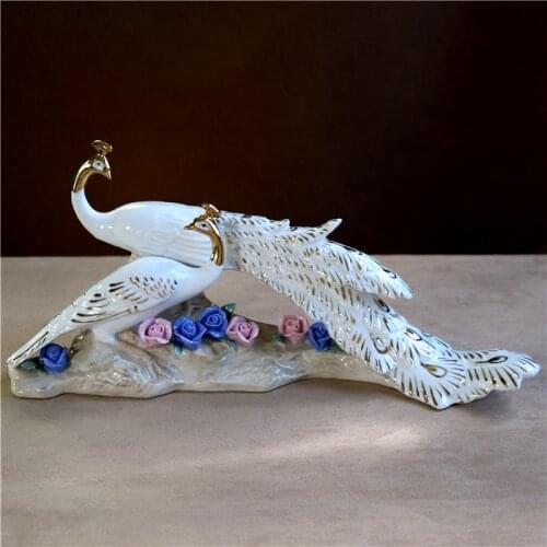 Eastern Porcelain Couple Peacock Sculpture Ceramic Peafowl Lovers Statue Gift Craft Ornament for Valentines Day Decor Wedding