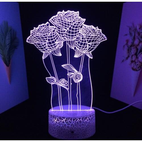 Valentine Series Three Roses 3D LED Lamp White Base Visual Illusion Night Light for Home Decor Couple Festival Birthday Gifts