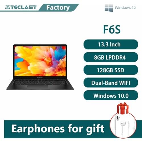 Teclast F6S Laptop 13.3 Inch 8GB RAM 128GB SSD Intel Apollo Lake N3350 CPU Notebook Dual Core 1920×1080 IPS Windows 10 OS Camera