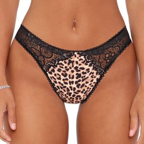 Animal Leopard Lace Patchwork Hollow Out Wild Panty underwear sexy panties womens lace leopard print triangle pants