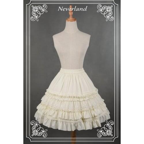 Mori Girl Womens Lolita Pure Color Long Skirt Falbala Lace Trim Layers Chiffon Soft Skirt Color Black & Beige