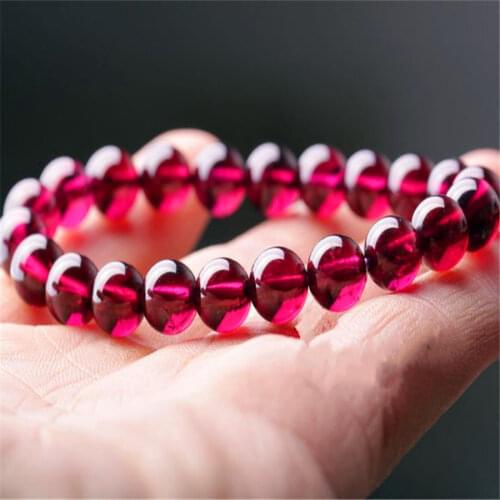 8mm Genuine Purple Natural Garnet Bracelets For Women Female Stretch Clear Crystal Round Bead Bracelet Drop Shipping