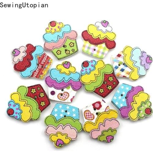 100PCS 25MM Cartoon Cake Wooden Buttons for Sewing Scrapbooking Clothing Handmade Crafts Home Decor Accessories DIY Wood Button