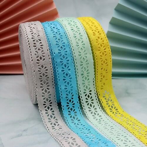 3Cm 10Yards Flower Hollowed Lace Grosgrain Rib Ribbon Floret Tape DIY Bowknot Necklace Wedding Decoration Party Favor Packing