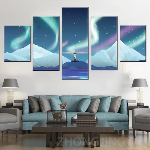 5D Diamond Painting cross-stitch 5 Piece Iceland Lighthouse Aurora Scenery Full Diamond Embroidery Mosaic Art puzzle A161
