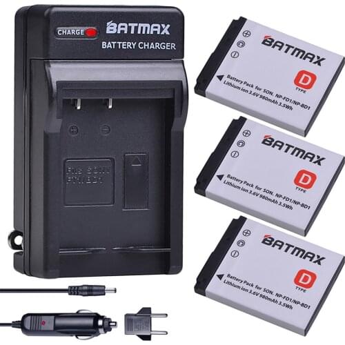 Batmax 3Pcs NP-FD1 NP-BD1 NP BD1 FD1 Battery+Charger Kits For sony DSC T300 TX1 T900 T700 T500 T200 T77 T900 T90 T70 T2 G3 S930