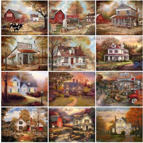 Diamond Painting House Landscape 5D DIY Diamond Embroidery Autumn Landscape Rhinestone Art Cross Stitch Home Decoration
