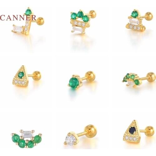 CANNER 925 Sterling Silver Earrings For Women Triangular Mini French Emerald Piercing Stud Earrings Pendientes Plata 925 Jewelry
