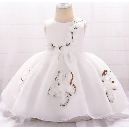Newborn Children Baptism 1 Years Baby Girl Sweet Lace Flower Tulle Christening Princess Toddler Birthday Party Ball Gown Dress