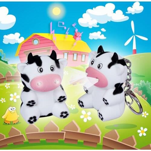 FREE SHIPPPING BY DHL 200pcs/lot 2015 New Plastic LED Baby Cow Shaped Keychains with Sound Novelty Gift Keyrings for Kids