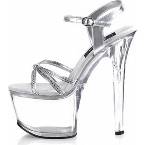 7 inch, crystal soles sandals, summer womens Roman shoes 17 cm heels sexy stage runway sparkly sandals