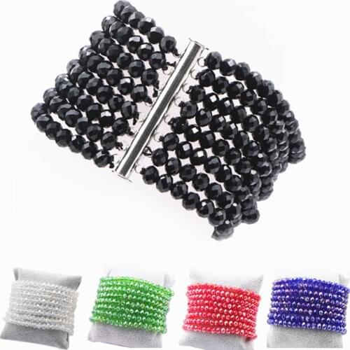 Elegant Layers Crystal Beads Bracelet for Women Charms Beaded Bracelets Multicolor Glass Wide Bangle Gifts Charms Jewelry A745
