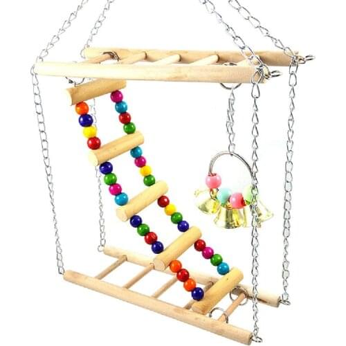 Bird Hamster Bridge Wood Swing Toys Small Pet Ladder Stand Platform Cage Accessories