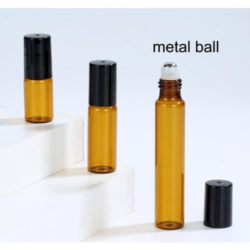 50pcs/lot 3ml 5ml 10ml Amber Glass Roll on Bottle Thin Glass Roller Essential Oil Vials Mini Sample Glass Bottle