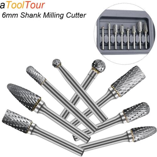 6mm Shank Metal Drawing Milling Cutter Tungsten Carbide Rotary Burr CNC Engraving Bit Abrasive Diamond Grinding Metal Polishing