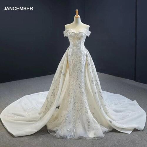 J66945 JANCEMBER Mermaid Wedding Dresses 2021Detachable Train Sweethear Short Sleeve Lace Up Appliques Elegant