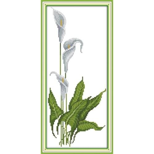 Joy Sunday Alocasia Callas DIY Cross Stitch Kits Embroidery Needlework 11&14CT DIY Cross Stitch on Canvas Chinese Embroidery