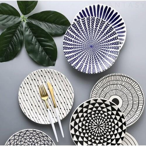 Hand Painted Ceramic Dinner Serving Plates Kitchen Dinnerware Personalized Cake Steak Plate Bread Food Dish Round Microwave Safe