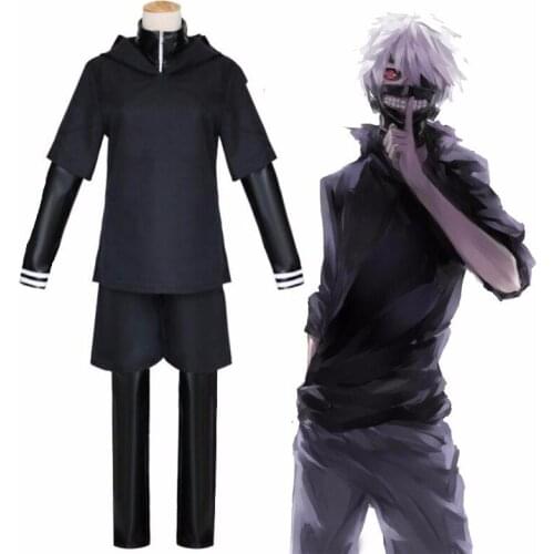 JP Anime Tokyo Ghoul Ken Kaneki Cosplay Costume Full Set Black Leather Fight Uniform Women Men Halloween Costume With Mask Wig