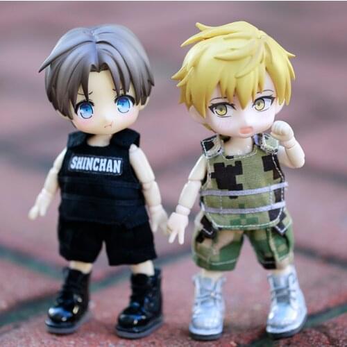 OB11 doll size camouflage uniform suit black vest + mirrored shorts + solid colour hat or super cool police uniform suit