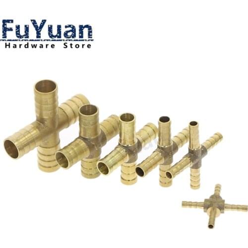 Cross Shaped Brass Pipe Fitting 4 Way 6mm 8mm 10mm 12mm Hose Barb Connector Joint Copper Barbed Coupler Adapter Coupling 1 Pc