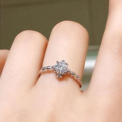 Round Cut 0.5ct 4 Prong Moissanite Solarite Ring Solid 925 Real Sterling Silver Engagement Wedding Ring For Women Birthday Gift