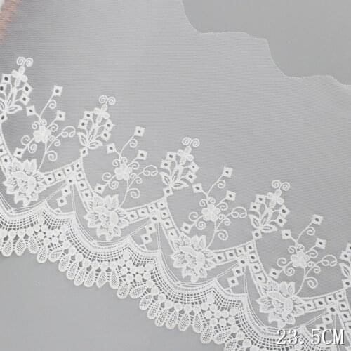 46Yards White Mesh Embroidered Thread Lace Trim DIY Garment Accessories Rose Floral Sexy Bra Underwear Ribbon 23.5cm Width