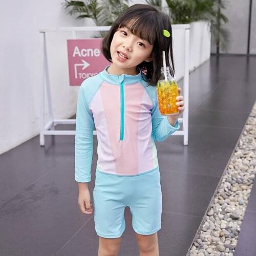 Girl Long Sleeve Swimwear Plus Size Swim Suit One Piece Children 2020 Rashguard Swimsuit Child Princess Cute Rash Guard Badpak