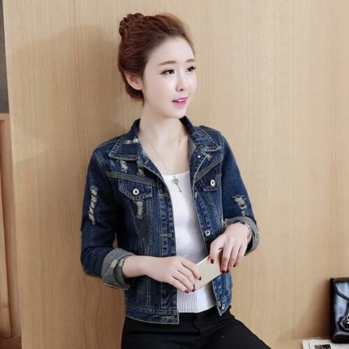 Elastic Stretch Short Ripped Jeans Jacket Women Plus Size Spring Autumn Large Oversize Denim Jacket Woman Windbreaker Coat