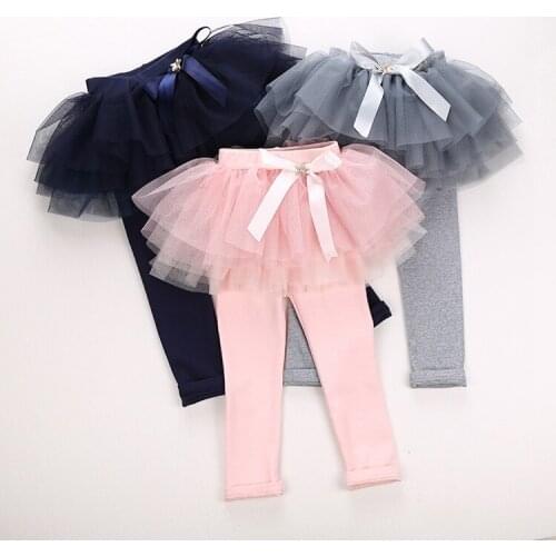 Girls Leggings Cotton Baby Trousers 2018 Brand Kids Girls Skirt Pants Skinny Solid Mesh with Bow Children Legging Enfant