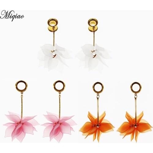 Miqiao 2pcs Ear Gauges Plugs Tunnels Stainless Steel Auricle Petal Dangle Earrings Body Piercing Ear Expander 6-25mm
