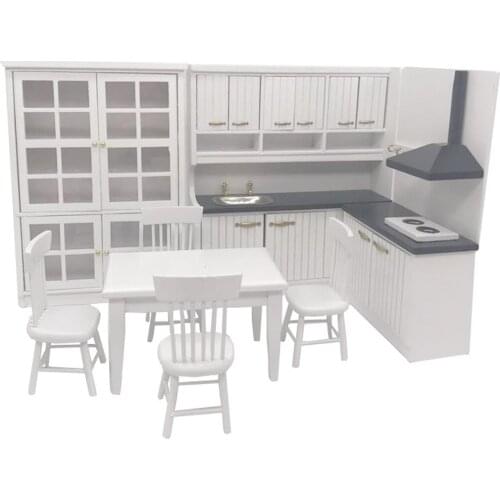1/12 Scale Miniature Dollhouse Kitchen Furniture Model Kit Dining Room Furniture Decor Cupboard Model Set
