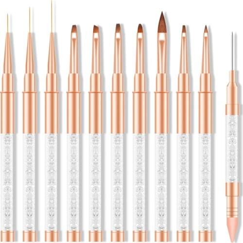 Nail Art Rose Gold Electroplated Rod With Diamond Nail Pen Drawing Pen Crystal Light Therapy Pen Double Point Drill Crayon Tools