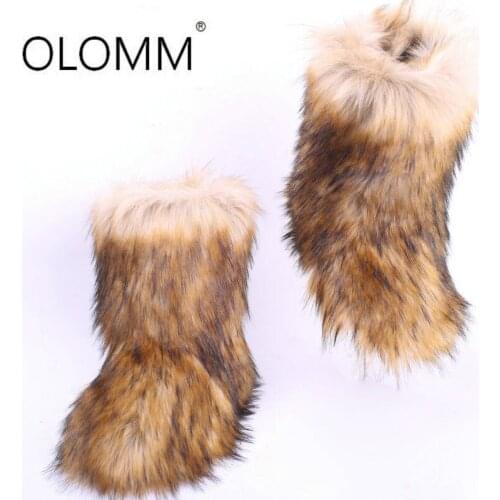 Plus Size34-44 Furry Boots Winter Shoes Women Snow Boots with Bag Headband Luxury Fur Winter Boots for Women High Boot Fur Shoes