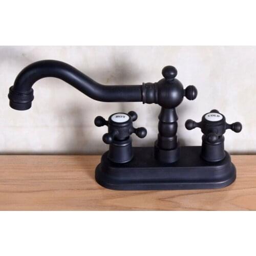 Swivel Spout Hot Cold Handles Black Color Oil Rubbed Bronze Kitchen Bar Sink Bathroom Two Holes Basin Faucet Mixer Tap anf151