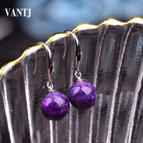 Natural Charoite Earrings Sterling 925 Silver Gemstone 10mm Jewelry for Woman Lady Wedding Party Gift