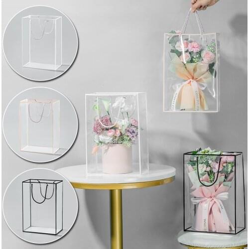PVC Transparent Gift Bag Perfume Cosmetic Packaging Bags Wedding Birthday Baby Shower Gift Bag Waterproof Portable Flower Bag