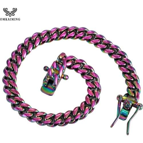 6MM Colorful Curb Cuban Bracelet Stainless Steel Mens Punk fashion Jewelry Bangle Rock Accessory For women Bracelets Link Chain